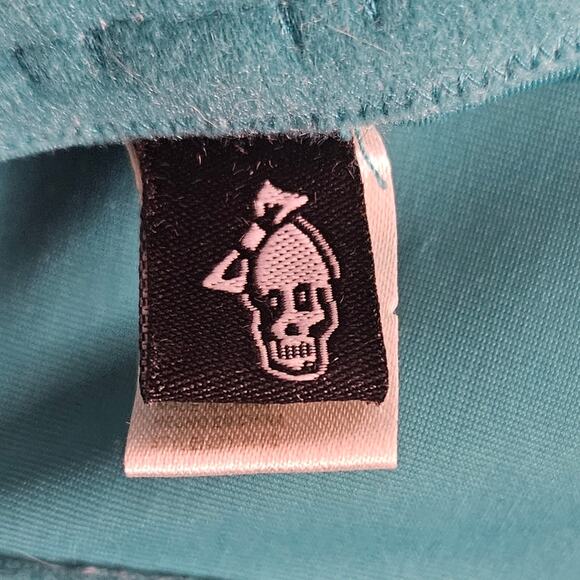 VTG Y2K Morbid Threads Teal/Black Corset Top, size 34B - Picture 6 of 7